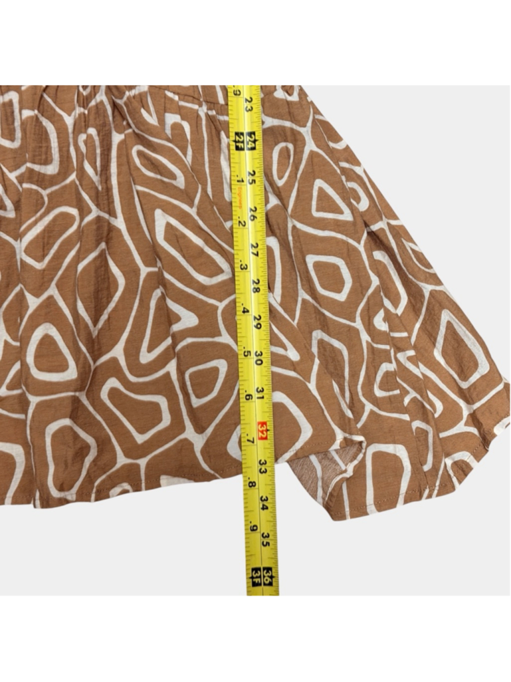 Boho Cutout Mini Dress Brown Abstract Print Puff Sleeve Festival L - Picture 7 of 16